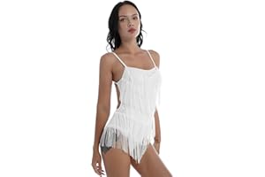 Freebily Vestito da Ballo Donna Latino Americano con Strass Nappa Lustrino Salsa Jazz Abito da Pattinaggio Artistico Backless Vestito Danza Classica Samba Rumba Concorso