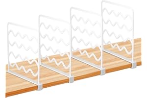 keilend Shelf Dividers 4 Pcs Plastic Wardrobe Dividers for Clothes, Dual Use Cupboard Dividers for Cabinets| Bedroom| Kitchen| Office - White