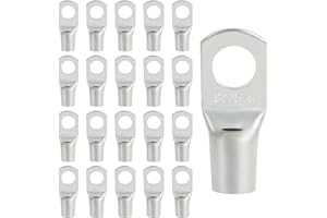 QIDARUSXL 20 Pezzi Capicorda – 25mm2 Capicorda a Occhiello M8 in Rame Ispessito, Terminali a Crimpare ad Anello, Connettori SC Non Isolati, per Auto e Sistemi Elettrici (Argento, SC25-8)