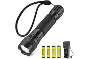 LUXJUMPER Torcia Super luminoso 200000 Lumen LED Torce elettrica Tattica Monomodale Impermeabile Mini USB Caricabatterie con 4 batterie 18650 per Escursionismo Campeggio Outdoor