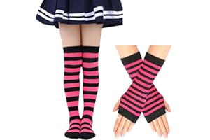 EQLEF Chaussettes Hautes Fille 6-10 Ans, Costume Chaussettes Hautes Avec Gants Longs Sans Doigts Filles Pour Noël Halloween Carnaval Fête à Thème