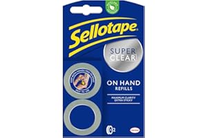 Sellotape On-Hand Refills, Extra Strong Adhesive Tape, Clear Tape Refills for Arts & Crafts, Strong Tape for the On-Hand Tape Dispenser, 18mm x 15m, Pack of 2