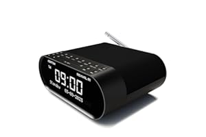 DAB/DAB+ & FM Bedside Digital Radio | Dual Alarms & Sleep Timer | USB Device Charging | Mains Powered | Bluetooth | Perfect for the Bedroom | AZATOM Revival R1 (Black)