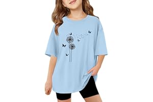 Vuncio T Shirts Kids Girls Short Sleeve Summer Crewneck Tshirts Teenage Girls Trendy Graphic Cartoon Cute Casual Jogging Athletic School Children Tunic Tops Age 3-14 Years
