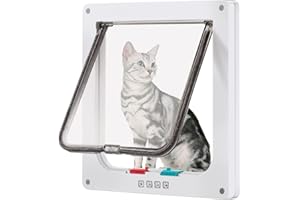 CEESC, grande porta per gatti per finestre, 4 vie di chiusura per porte e porte scorrevoli in vetro, resistente alle intemperie, per gatti e cani con circonferenza inferiore a 62 cm