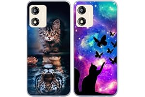 JMTALL 2X Case for Motorola Moto E13 Soft Silicone Cover Shockproof Case Cat Tiger Butterfly Pattern Ultra Slim Protective Phone Case for Moto E13