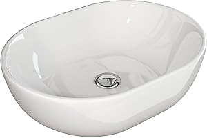 LEMONBATH Lavabo sobre Encimera Ovalado Blanco Brillo - Medidas 48 x 35 x 14 cm - Lavabo para colocar Sobre Encimera de Muebles de Baño - Lavabo de Ceramica - Lavabo para Grifo Lavabo Alto