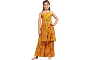 Aarika Girls Ethnic Wear Black Colour Printed/Mirror Lace Polyester Kurti Sharara Set