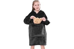 Lushforest forkidd Blanket Hoodie for Kids, Oversized Hoodie Sweatshirt Blanket, Super Soft Wearable Sherpa Fleece Dressing Gown, Hooded Robe, Gifts for Boys Girls 5-13 Years