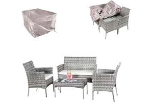 GENERIC XEO HOME 4 Pc Rattan Garden Furniture Sets 4 Piece Indoor Outdoor Table and Chairs Set Balcony Patio and Conservatory Furniture Sofa Backyard Pool Side Coffee Seater (Mix Grey Rattan With Rain Cover)