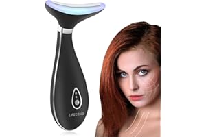 LiFECOKO Masajeador Facial para Rostro y Cuello, Antiarrugas Cuello con Calor Luz LED EMS Lifting, para Levantar la Piel y Reducir las Arrugas Cuidados de la Piel Medidor de Belleza - negro
