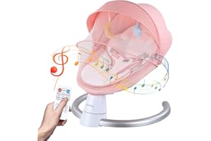 Uuoeebb Electric Baby Bouncer with Bluetooth, Baby Bouncer Chair with 5 Swing Speed, 3-Stage Timer and Remote Control, Portable Swing Chair from Birth for 0 Months Plus Newborn Boys Girls (Pink)
