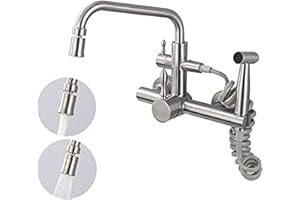 SJQKA grifo cocina pared Grifo de cocina Grifo de agua fría y caliente de pared Grifo de 360 ​​° con pistola rociadora Fregadero de acero inoxidable 304 multifunción cepillado-re