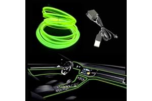 BALABAXER El Wire Barre Lumineuse intérieure de Voiture, Fil néon USB 5 m 5 V avec Protection fusible pour Garniture de Voiture avec Bord de Couture de 6 mm (5 m, Vert Fluo)