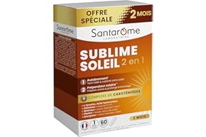Santarome Bio - Sublime Soleil 2 en 1 - Autobronzant & Préparateur Solaire - Complément alimentaire solaire - Caroténoïdes & Plantes - Offre spéciale 2 mois - 60 gélules - France