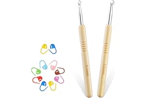 2 Pieces Crochet Hooks, 5.0mm-5.5mm Crochet Hook Set, Crochet Hook Set for Beginners, Ergonomic Wooden Handles for Crochet with Stitch Markers for Beginners DIY Knitters Crochet Yarn