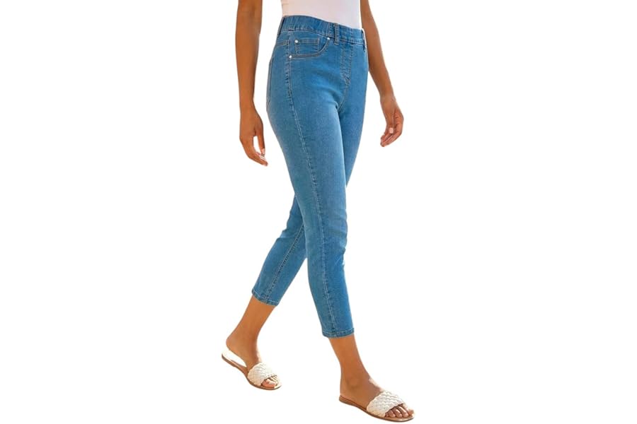 Roman Cropped Jeggings for Women UK Ladies Capri Stretchy Jeans Denim Legging Cotton Summer Trouser Three Quarter 3/4 Length Pull On Cut Off High Waist Smart