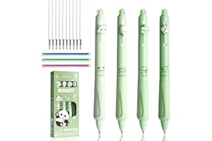 ZUYIST 4 sztuki długopisów do ścierania z gumką do ścierania, niebieski motyw pandy, 0,5 mm, termiczne długopisy żelowe, pióro kulkowe ścieralne z 3 gumkami i 10 czarnymi wkładami zapasowymi