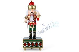 Luckits Nussknacker Spieluhr, 30CM Holz Schlagzeuger Nussknacker Figur Handgefertigter aus Holz Musik Nussk-Nacker, Weihnachtshaus Urlaub Dekoration Geschenk (Grün)
