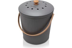 YourCasa® Secchio per compost rotondo, 6 l, per rifiuti biologici quotidiani in cucina, inodore e lavabile, bidone per la spazzatura biologica sostenibile con coperchio e filtro dal design semplice