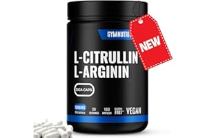 GYM NUTRITION L-Arginine + L-Citrulline - 180 gélules - Hautement dosé 1096 mg par capsule - Citrulline + Base d'arginine - Acides aminés haut de gamme végétaliens -