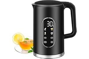 WAWORIO Wasserkocher, Elektrisch Edelstahl Wasserkocher mit Temperatureinstellung und LED Anzeige,40°-100°C einstellbar,1,7L, 2000W Teekocher für die Zubereitung von Tee, Kaffee, mit Warmhaltefunktion Schwarz