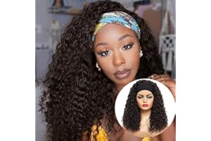 SOKU Bandeau Perruques pour femmes Synthétique Bohemian Wave pour Femmes Noires 20 Pouces de Perruque longue bouclée crépue 150% Densité Wrap Pré-Attaché Perruque bandeau sans colle faite à la