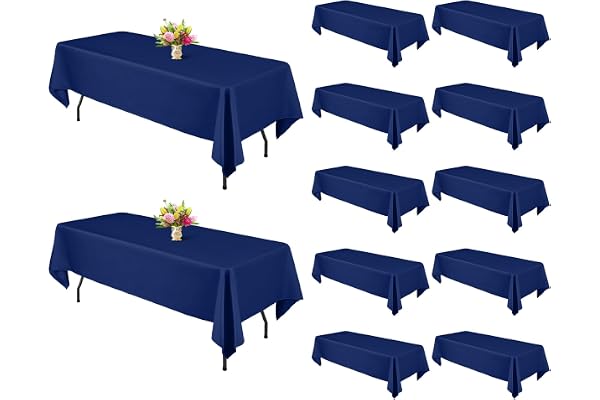 12 stycken Marinblå rektangulära bordsdukar 153x260 cm (för bord på 1,80 m), tvättbar polyester, för fester