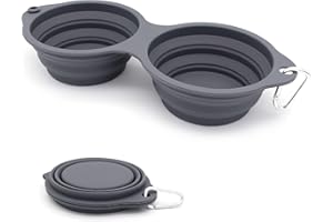 SLSON Bols pour Chiens Gamelles de Voyage Deux en Un Intégré Pliable Bol sans Rebord en Plastique,pour la Randonnée Le Camping pour Chiens Chats,Vert (Gris foncé)