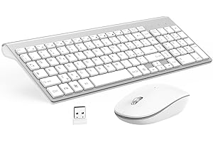 GALENMORO Italiana Tastiera e Mouse Wireless - QWERTY USB Ergonomica Compatta Full-Size con Number Pad Ultrasottili Tastiera Wireless Silenzioso Mouse per Windows PC/Laptop/Windows- Bianco Argento