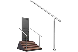 AICA SANITAER AICA Barandilla de escalera, Barandilla de entrada de acero inoxidable, ángulo de montaje ajustable, montaje en pared y suelo, para entradas, pasillos, interior y exterior, Plateado, 150x95 cm