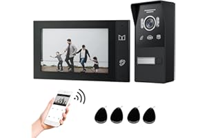 JeaTone Videoportero Wifi 2 Hilos,1080P IP Sistema de Intercomunicación con 7 Zoll Monitor de Pantalla Táctil y Timbre,Desbloqueo por APLICACIÓN/Tarjeta,Detección de Movimiento,App Notificación Push