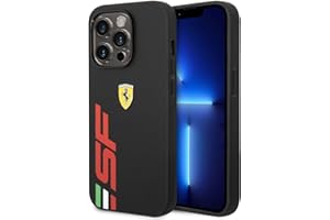 CG MOBILE Ferrari - Funda para iPhone 14 Pro en color negro con logotipo SF rojo grande, protección de piel sintética, duradera y antiarañazos, fácil de poner y absorber los golpes