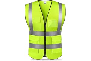 95Street Kamizelka odblaskowa, wysoka widoczność z paskami odblaskowymi, kamizelka unisex dla bezpieczeństwa i sytuacji awaryjnych, 5 kieszeni i przedni zamek błyskawiczny bez rozmiaru/zielona (1 opakowanie/2 szt.)
