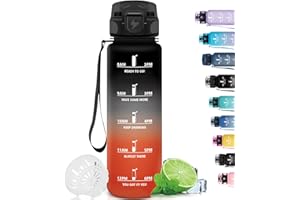 Grsta Gourde, Gourde 1l/500ml, Gourde Sport anti Fuite, Gourde Filtrante pour Running, Gourde Heure avec Slogan de Motivation, Facile à Nettoyer, Bouteille d'eau pour Randonnée, Camping