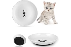 Dorakitten Ceramic Cat Bowls 2 Packs, No Whisker Fatigue Wide Shallow Cat Dishes with Non-Slip Silicone Bottom, Pet Cat Food Water Plates Bowls, 15cm Diameter