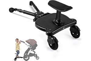 ENERHUB Buggy Board mit Sitz, Buggy Board für alle Kinderwagen, Trittbrett Mitfahrbrett universal, Kiddy Board für Kinder von 2-6 Jahren, Bearing 25KG (Schwarz)