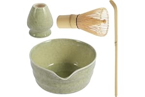 FYEME Matcha Whisk Set Japanese Matcha Tea Set with Ceramic Bowl,Whisk Holder, Bamboo Whisk and Bamboo Scoop Teapowder Ceremony Accessory Teapowder Making Kit Starter Kit for Tea Ceremony (A)