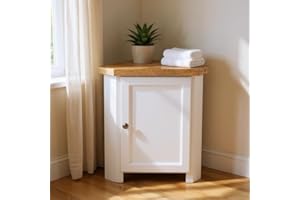 GROF Furniture Chunky Corner Unit, All White Painted Storage Cuboard, Triangle Unit Oak Top fit well in Livingroom, Bathroom & Hallway, Fully Assembled with shelf