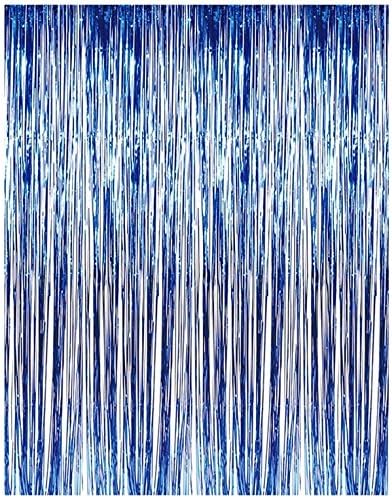2 Pack Foil Curtain Metallic Foil Fringe Curtains Door Window Curtains Home Background for Party Christmas wedding Birthday Decorations Photo Props (Light Blue)