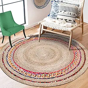 EMIC Jute Round Rug, Braided Reversible Carpet for Bedroom Living Room Dining Room and Home Decor (ROUND11, 70CM)