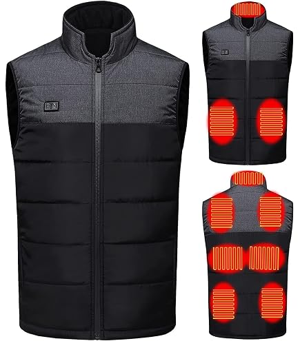 Gilet Chauffant Homme 4 Zones - Veste Chauffante Avec Batterie 10000mAh 7.4V, 3 Niveaux De Chaleur, Gris