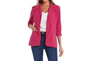 MINTLIMIT Womens Blazer Suit One Button Jacket Blazers Notched Lapel Workwear Elegant Classic Formal 3/4 Ruched Sleeve