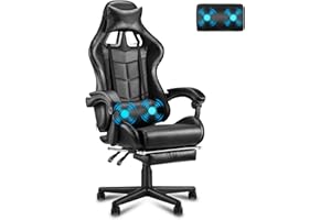 Soontrans Chaise Gaming Racing Chaise Gaming Massante, Siege Gaming avec Soutien Lombaire Massage et Appui-tête, Dossier Haut, Fauteuil Gaming Pivotant pour Youtube Livestream Playstation (Noir)