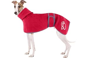 HBJSP Greyhound Fleece Coat, Whippet Coats, Lurcher Cosy Fleece Jumper, Whippet Jumper, Greyhound Winter Coat, Dog Jacket Coat with Warm Fleece Lining and Adjustable Bands for Salukis (XXXL, Red)