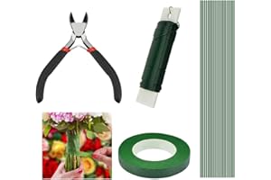BUENTYA Floral Arrangement Kit,Floral Arrangement Tools Including 50pcs Green Floral Stem Wire 1 Rolls Floral Tapes 1pcs Double-Sided Tape & 1pcs Scissors Pliers for Bouquet Stem Wrap Florist Wedding