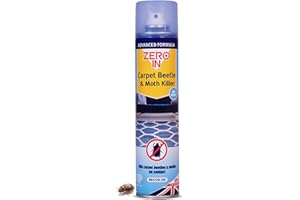 Zero In Carpet Beetle & Moth Killer Spray – Effective Carpet Beetle & Moth Treatment for Carpets, Upholstery & Household Items – Long-Lasting, Odour-Free Formula - 300ml Aerosol