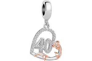 ZakiaHo 12 13 16 18 21 30 40 50 60 70 80 Birthday Charms for Bracelets Womens Rose Flower Love Heart Charm Beads Compatible with Pandora Bracelets