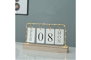 AUSTUFF Flip Wooden Perpetual Calendar Metal Desk Calendar 2023-2024 For Daily Office Home Decor Monthly Weekly Year Planner Standing Kitchen Desk Decor Calendar White color