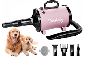 Blanlody Dog Hair Dryer Blaster 3200W/4.5HP Pet Grooming Hair Dryer Low Noise Temperature Heater with 5 Different Nozzles and Pet Grooming Brush